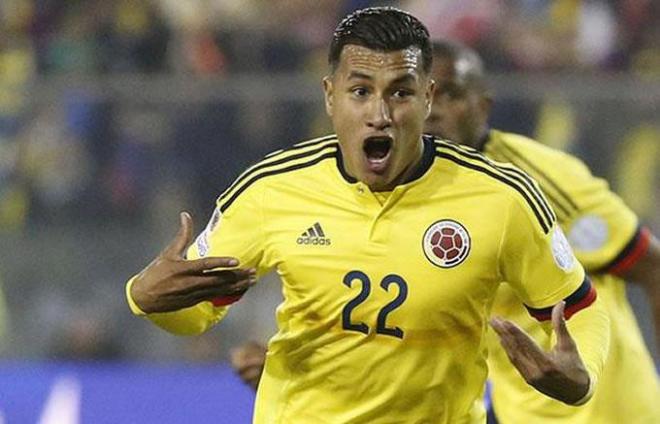 Jeison Murillo celebra un gol con Colombia.