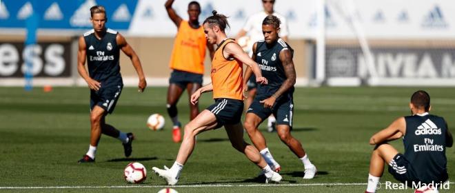 Bale, Mariano y Llorente, durante el entrenamiento de este jueves (Foto: RMCF).