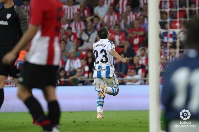 Luca Sangalli celebrando su gol en el derbi de la pasada temporada (Foto: LaLiga).