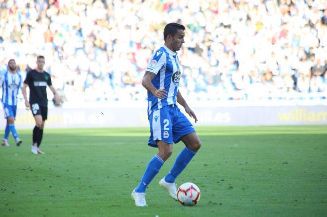 David Simón, en el Deportivo-Málaga disputado en Riazor (Foto: Iris Miquel).