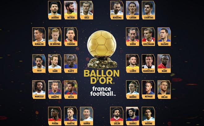 Los 30 candidatos al Balón de Oro 2018.