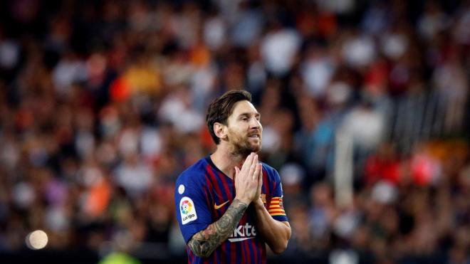 Messi lamenta un ocasión durante el Valencia-Barcelona de la jornada 8 de LaLiga.
