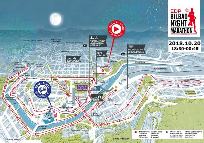 Plano del recorrido de Bilbao Night Marathon 2018