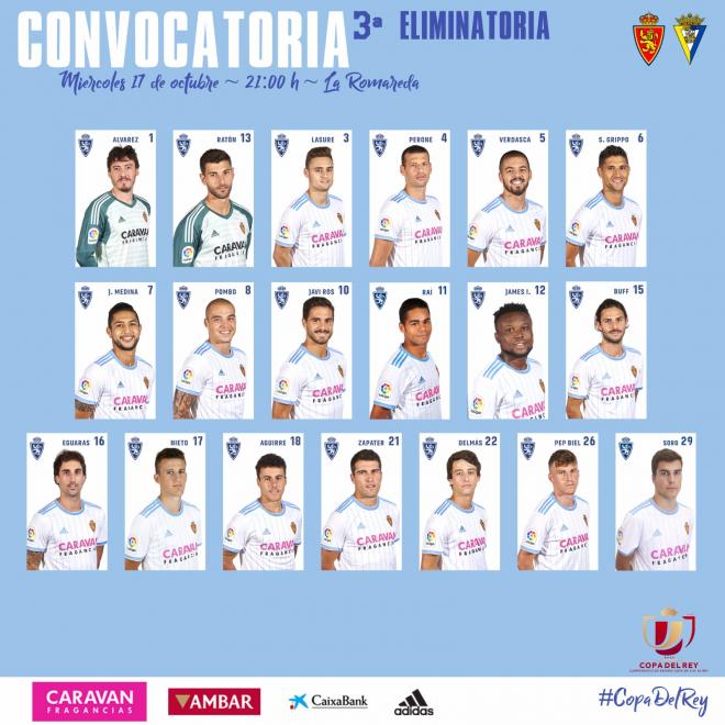 Convocatoria Real Zaragoza - Cádiz Copa del Rey
