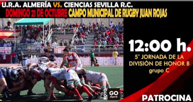 El cartel del partido entre el Unión Rugby Almería y el Ciencias Cajasol.