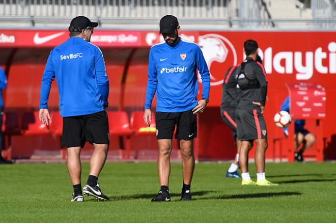 Pablo Machín, en el entrenamiento de este viernes.