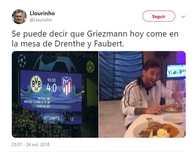 Meme del partido entre el Borussia Dortmund y Atlético de Madrid.