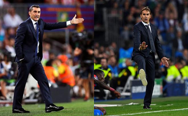 Ernesto Valverde, entrenador del Barcelona, y Julen Lopetegui, entrenador del Real Madrid.