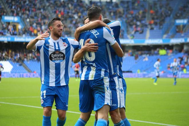 Celebración del segundo gol del Deportivo contra el Reus (Foto: Iris Miquel).