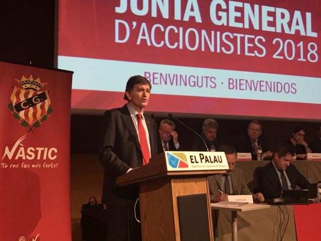 Josep María Andreu, presidente del Nástic en la Junta de este martes (Foto: Nástic).
