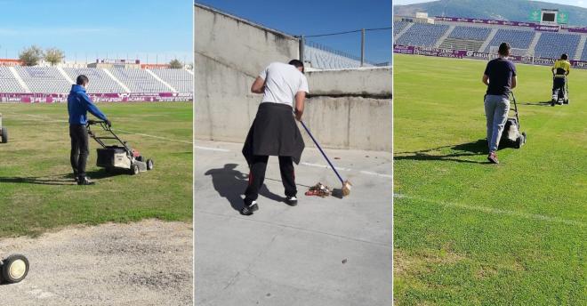 Aficionados del Real Jaén ayudando en las tareas del club.