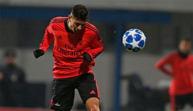 Javi Sánchez, en un entrenamiento del Real Madrid.