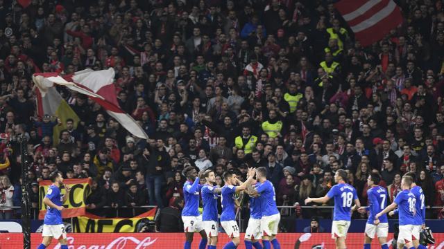 El Athletic celebra el gol de Iñaki Williams en el Wanda (Foto: LaLiga).