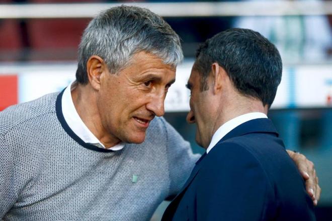 Setién y Valverde hablan antes del Barcelona-Betis.
