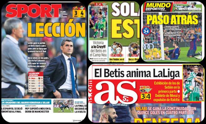 Algunas portadas de periódicos tras el Barcelona-Betis.
