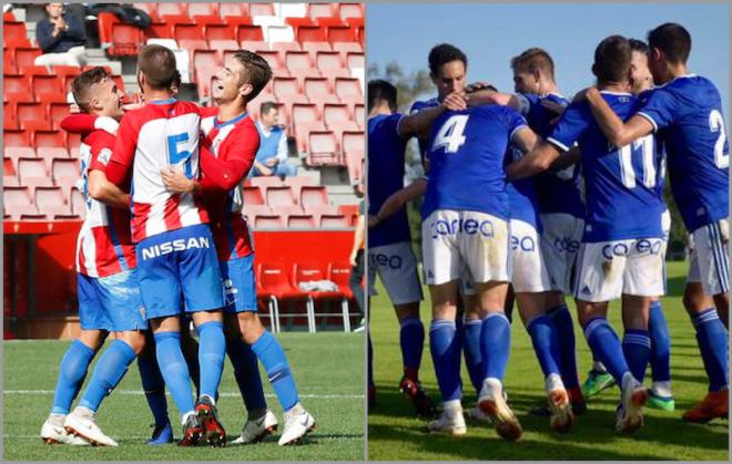 El Real Oviedo Vetusta y el Sporting B celebran un gol en esta temporada.