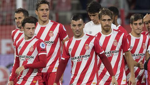 Los jugadores del Girona, durante un encuentro.