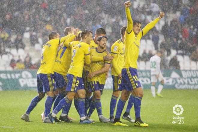 Celebración del gol de Marcos Mauro en El Arcángel (Foto: LaLiga).
