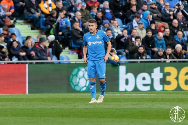 El centrocampista azulón Francisco Portillo durante un partido (Foto: Getafe CF).