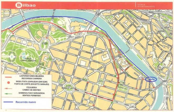 Mapa de los últimos kilómetros de la 'Carrera Desde Santurce a Bilbao' en la capital vizcaína.