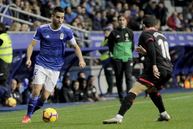 Diegui Johannesson durante el Real Oviedo-Reus (Foto: Luis Manso).