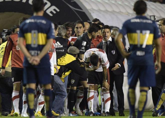 Ponzio, durante la eliminatoria entre Boca Juniors y River Plate en 2015.