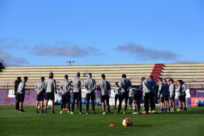 Los jugadores, durante un entrenamiento en los Campos Anexos (Foto. Real Valladolid).