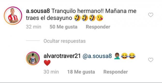 La respuesta de Sousa bromeando con Traver (Foto: Instagram).
