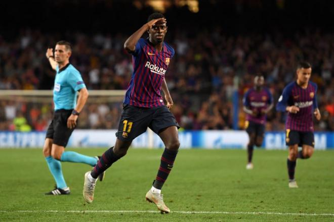 Ousmane Dembélé celebra uno de sus goles con el FC Barcelona.