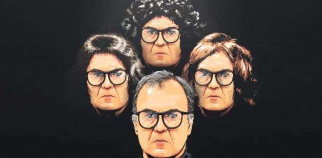 El rostro de Bielsa caricaturizado en los cuatro miembros de la mítica banda Queen