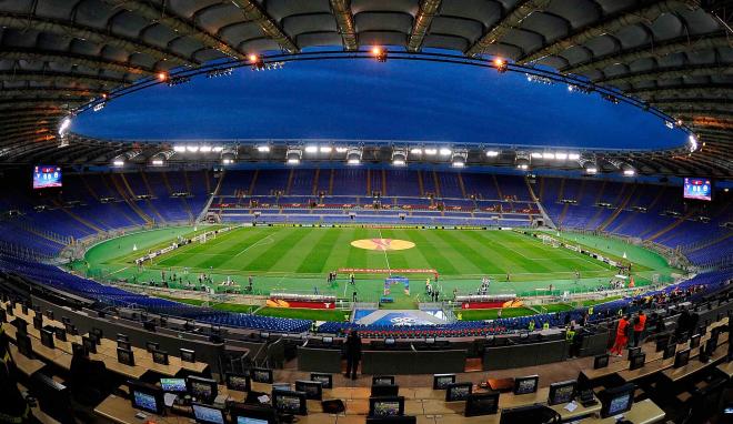 El Olímpico de Roma, sede de la Lazio, vestido para la Europa League.