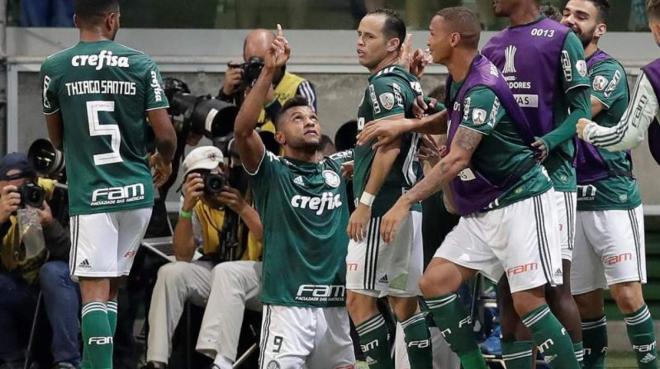Miguel Borja celebra un gol con Palmeiras (Foto: EFE).