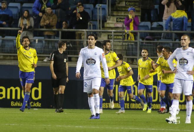 La frustración de los jugadores del Deportivo tras el 0-1 (Foto: LaLiga Santander).