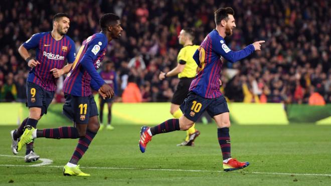 Messi celebra el segundo tanto del encuentro