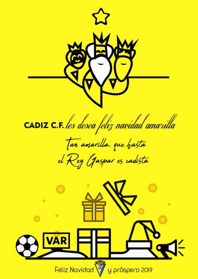 Cartel del Cádiz CF para felicitar la Navidad a sus seguidores (Foto: CCF).