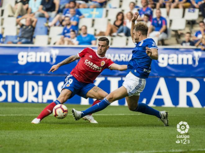 Álvaro Vázquez, en el Carlos Tartiere, este curso (Foto: LaLiga).