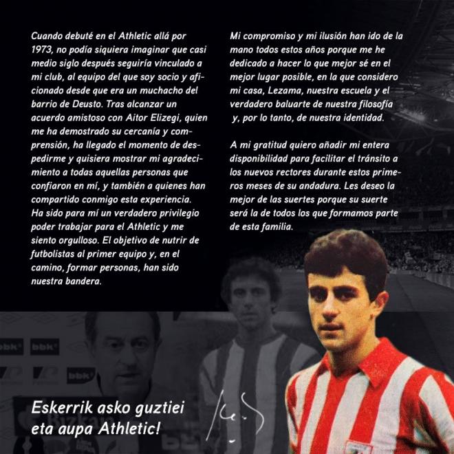 La carta de despedida de Jose Mari Amorrortu que dice adios a dos etapas como director deportivo del Athletic