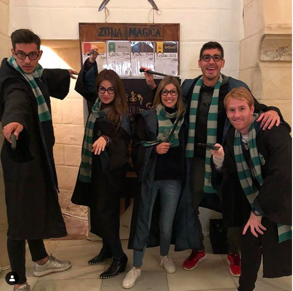 Jugadores del Cádiz, durante la visita a la exposición de Harry Potter