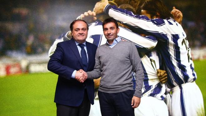 Jokin Aperribay y Asier Garitano, el día de la contratación del técnico (Foto: Real Sociedad).