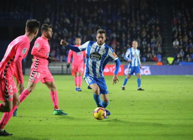 Edu Expósito, durante el Dépor-Lugo (Foto: Iris Miquel).