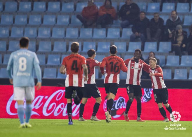 Los jugadores del Athletic celebran el gol de Muniain  en Balaídos (Foto: LaLiga).
