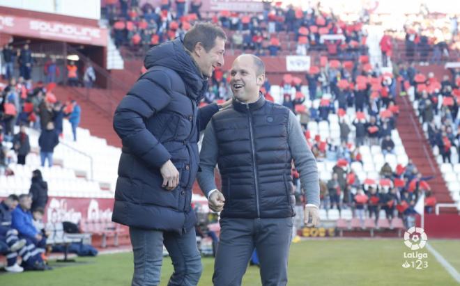 José Alberto y Luis Miguel Ramis, en la previa del Albacete-Sporting (Foto: LaLiga).