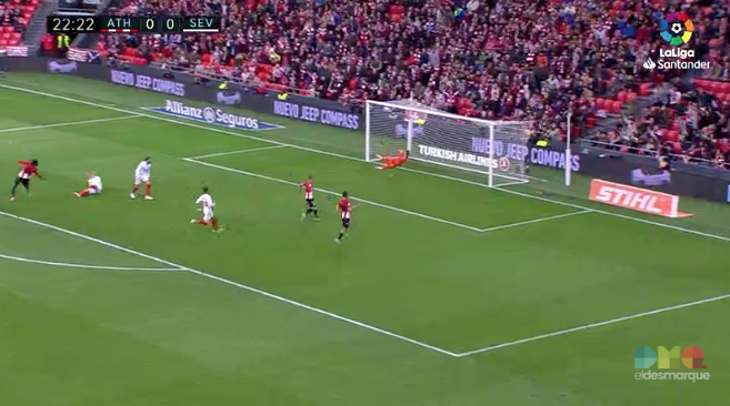 Momento del primer gol de Williams en el Athletic-Sevilla.