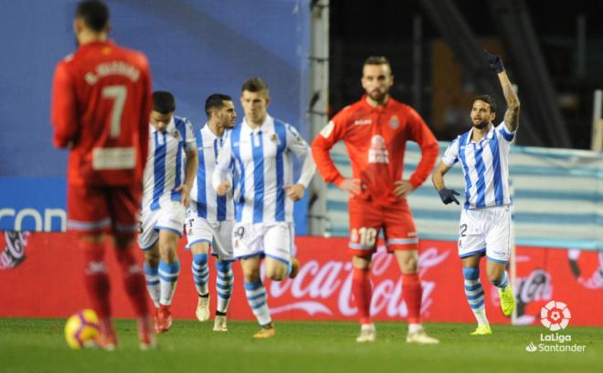 Mikel Merino celebra su gol en el Real Sociedad-Espanyol (Foto: LaLiga).