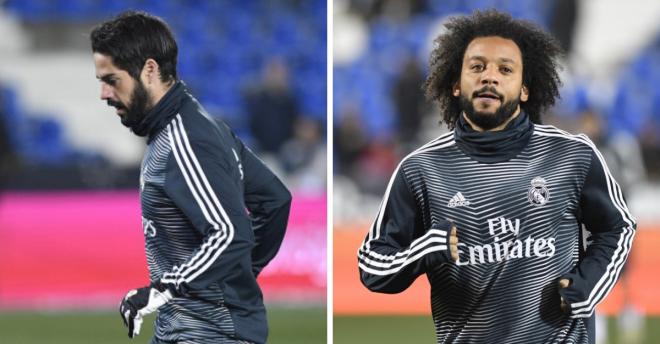 Isco y Marcelo calientan antes del Leganés-Real Madrid.