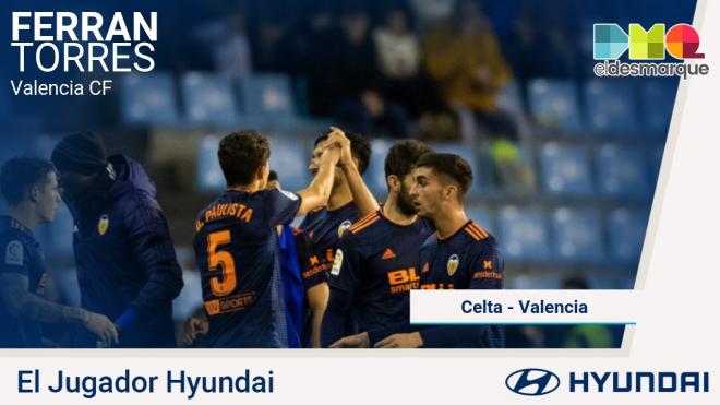 Ferran Torres, jugador Hyundai en el Celta-Valencia.