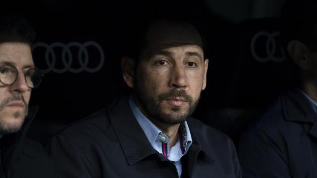 Pablo Machín, en el banquillo del Bernabéu.