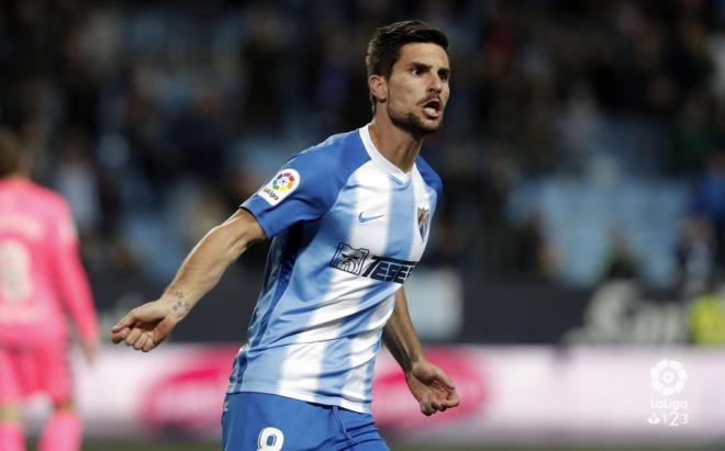 Adrián celebra su gol ante el Lugo con rabia.