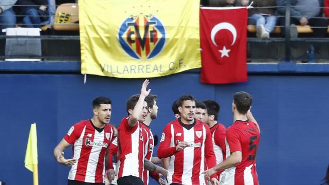 Los leones del Athletic celebran el gol anotado en Villarreal (Foto: LaLiga).