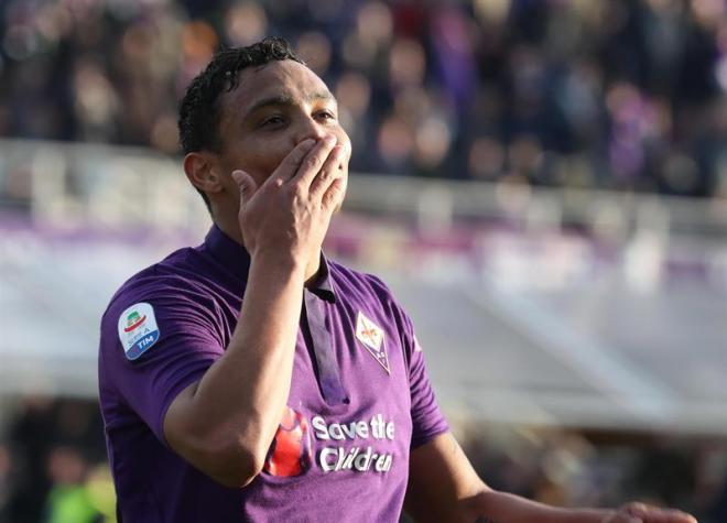 Muriel celebra uno de sus goles con la Fiorentina.